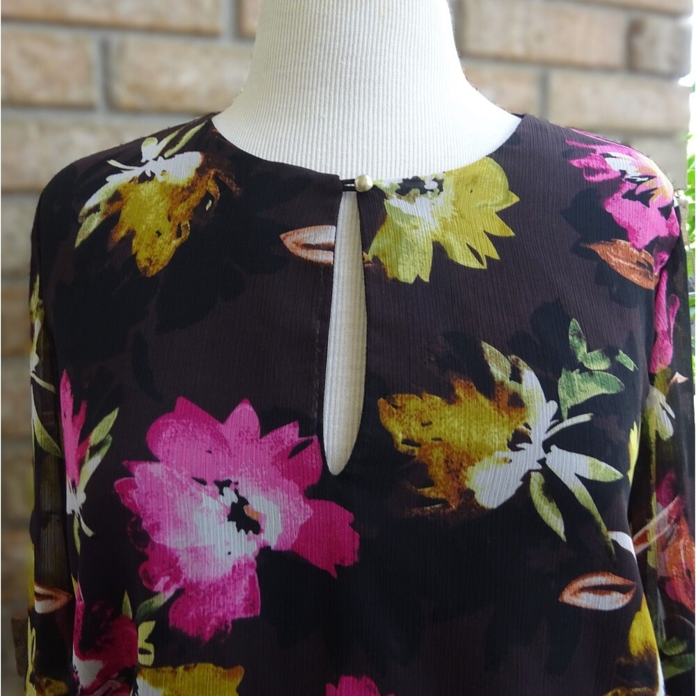 Ellen Tracy Black Floral Peplum Blouse - Size Medium